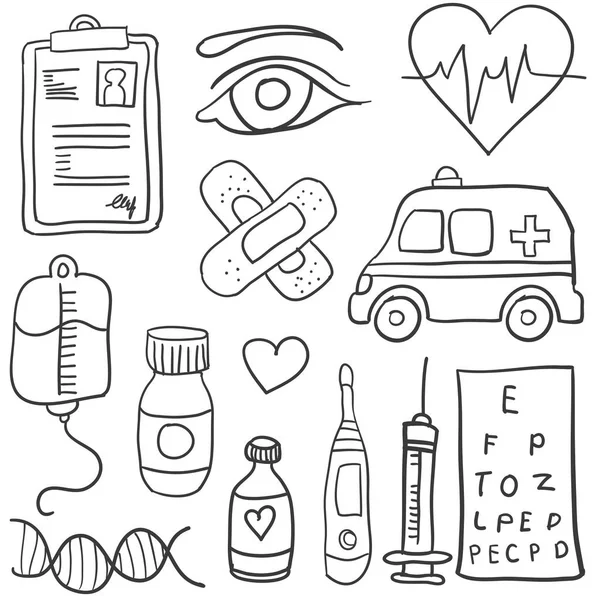 Doodle di oggetto medico vari — Vettoriale Stock
