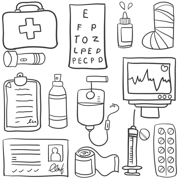 Doodle de objeto médico varios — Vector de stock