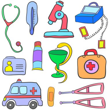 Doodle nesne tıp vektör sanat