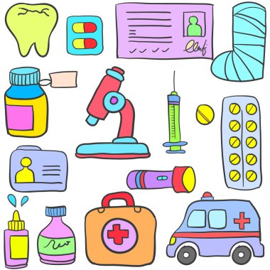 Tıbbi eleman tasarım vektör doodle