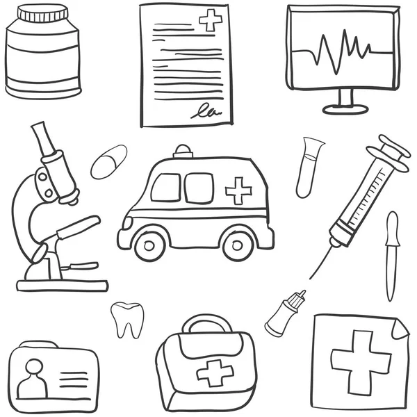 Iconos médicos y dibujos de garabatos — Vector de stock