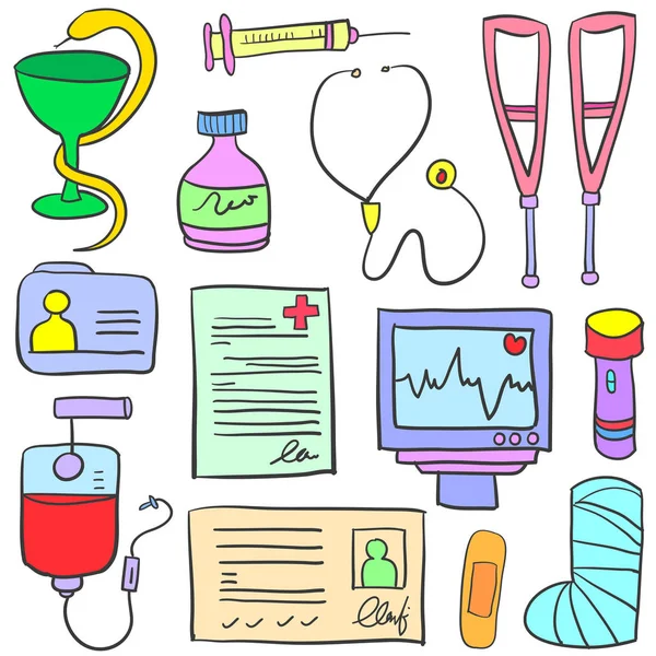 Doodle della collezione di oggetti medici di design — Vettoriale Stock