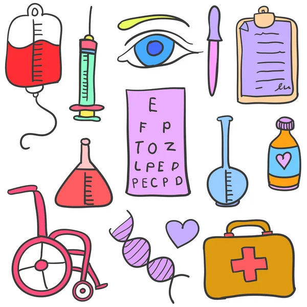 Doodle del vector de objetos médicos — Vector de stock