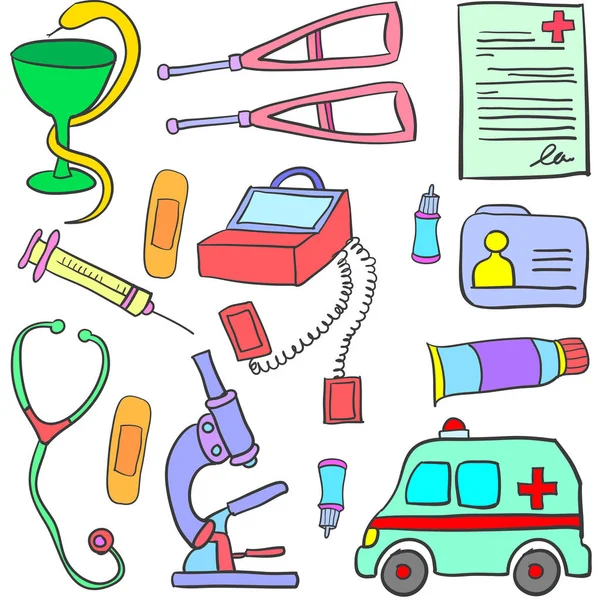 Doodle di oggetto medico colorato — Vettoriale Stock