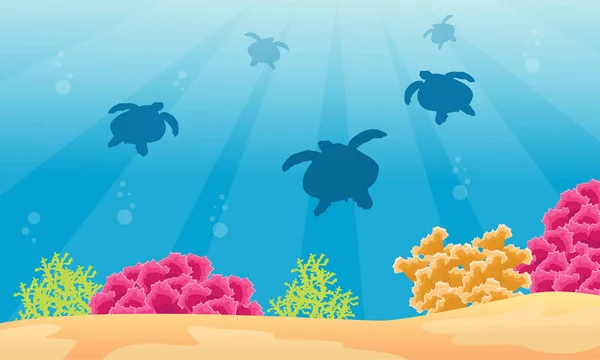 Silhouet schildpad op zee landschap — Stockvector