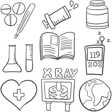 İllüstrasyon vektör tıbbi nesnesinin doodles