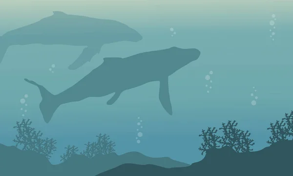 Silueta paisaje de ballena submarina — Vector de stock