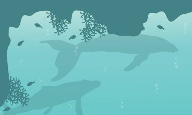 Deniz manzara üzerinde büyük balina silüeti