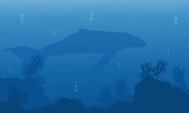 Manzara mavi deniz siluetleri üzerinde Whale