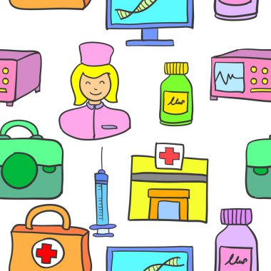 Tıbbi öğe tarzı çeşitli doodle