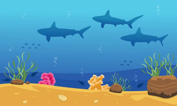 Beauté paysage océanique avec requin — Image vectorielle