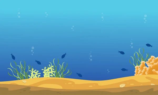 鱼类和珊瑚海景观的剪影 — 图库矢量图片
