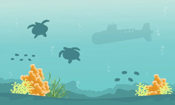 Силует черепахи і підводного пейзажу — стоковий вектор