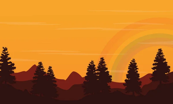 A sunset hill táj szivárvány sziluett stílus — Stock Vector