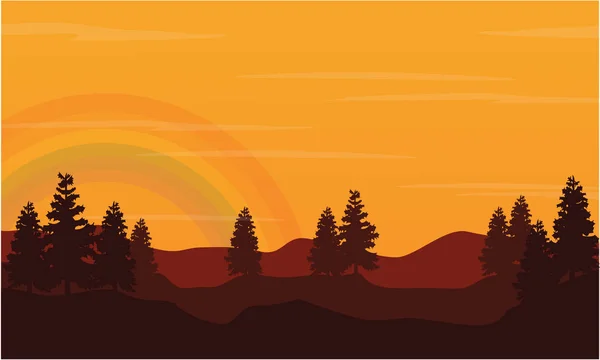 Silhueta de colina com arco-íris ao pôr-do-sol —  Vetores de Stock