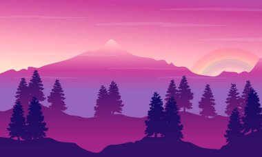 Dağ gökkuşağı siluetleri ile peyzaj