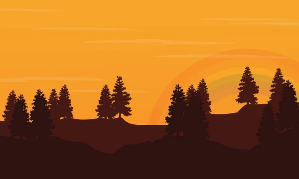 Silhouette de colline avec ciel orange paysage — Image vectorielle