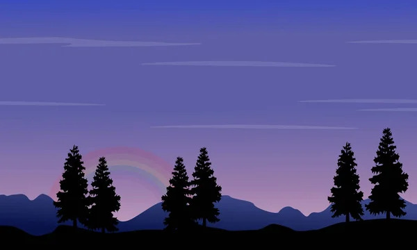Silhouette de colline et d'arbre la nuit — Image vectorielle