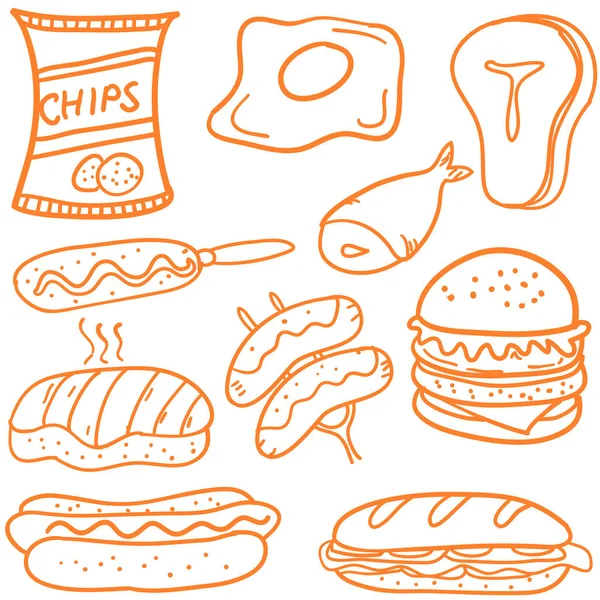 Illustrazione del set di scarabocchi fast food — Vettoriale Stock