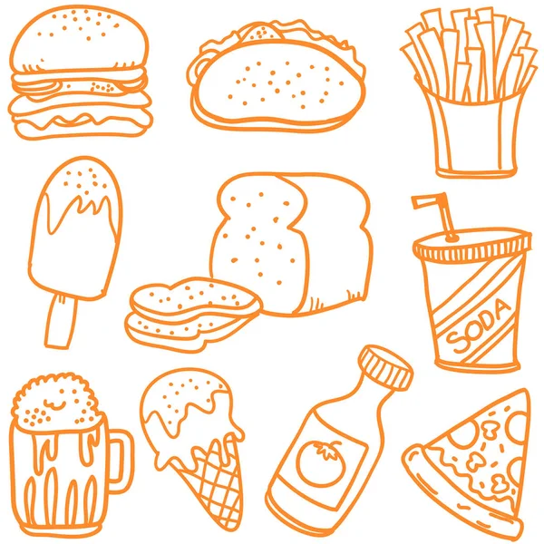 Doodle de fast food vários — Vetor de Stock