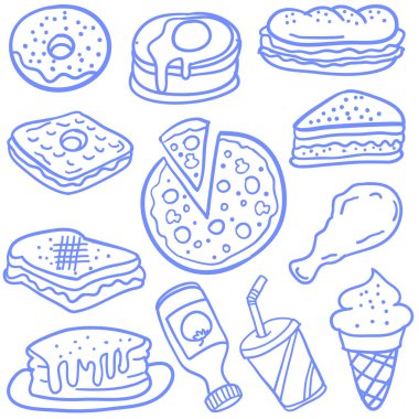 Gıdaların çeşitli doodle ve iç