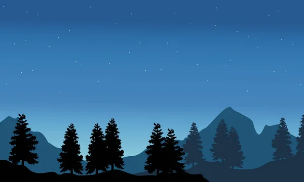 Silueta de abeto con paisaje de fondo de montaña — Vector de stock