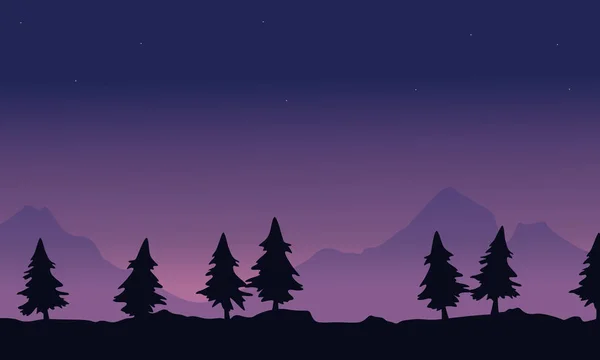 Silueta de montaña con paisaje de abeto — Vector de stock