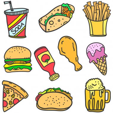Doodle gıdaların çeşitli karikatür tasarım