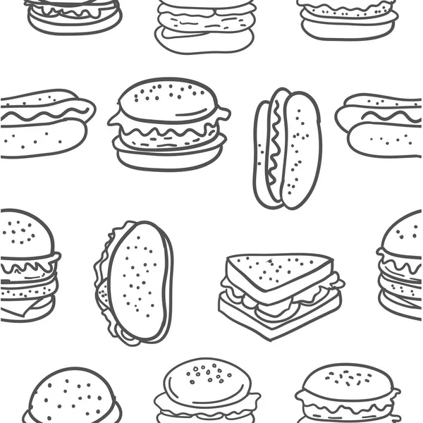 Doodle hamburger żywności na różnych — Wektor stockowy