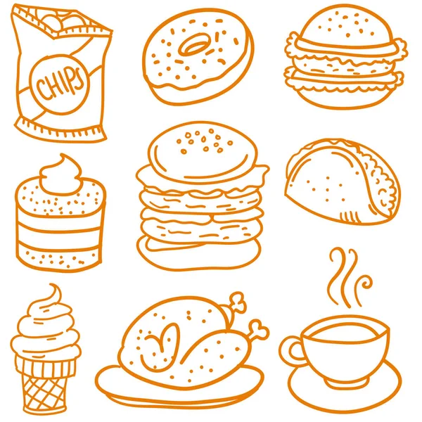 Collection stock of food element doodles — Stock Vector