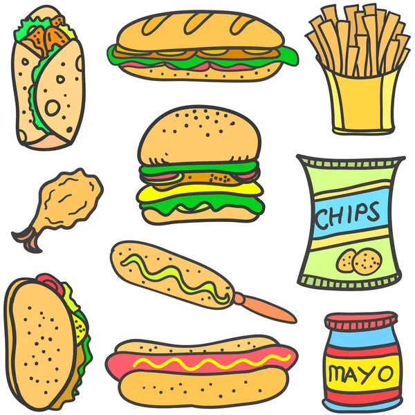 Zestaw potraw różnych doodli — Wektor stockowy