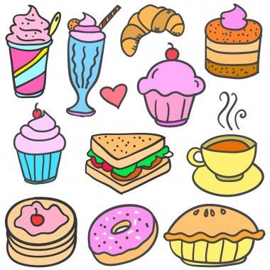 Gıdaların doodle çeşitli koleksiyonu