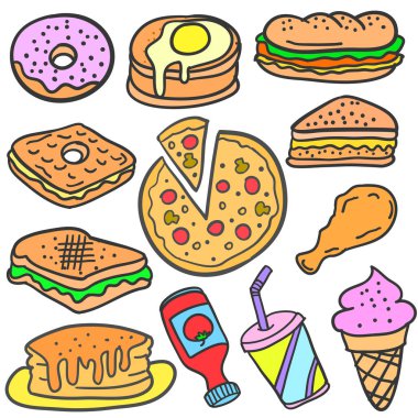 Gıda topluluğu çeşitli karalamalar nesne