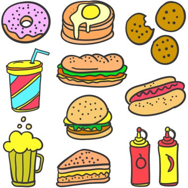 Gıda tarzı tasarım koleksiyonu doodle