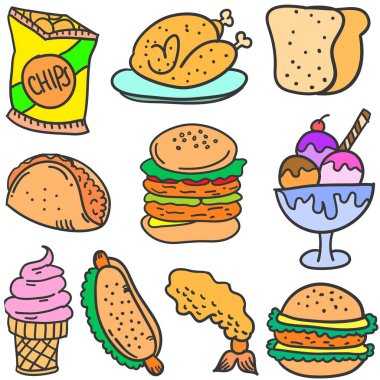 Gıdaların doodle ve çeşitli iç