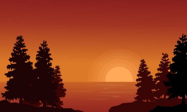 Ladin göl manzara üzerinde silüeti