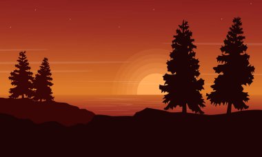 Ladin nehir manzara üzerinde silüeti