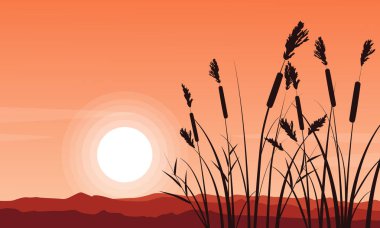 Tepe üzerinde kaba çim silüeti