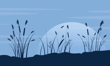 Tabii ki ay peyzaj çim siluet