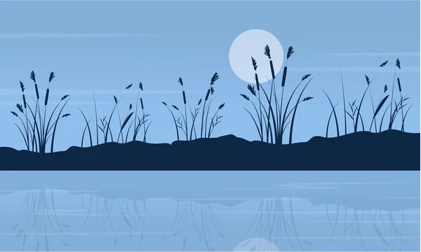 À noite cenário lago com lua — Vetor de Stock