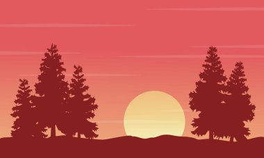 Ladin peyzaj siluetleri ile sabah