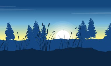 Ladin hill manzara sabah üzerinde silüeti