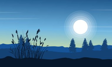 Kaba çimenlerin üzerinde çöl manzara siluet