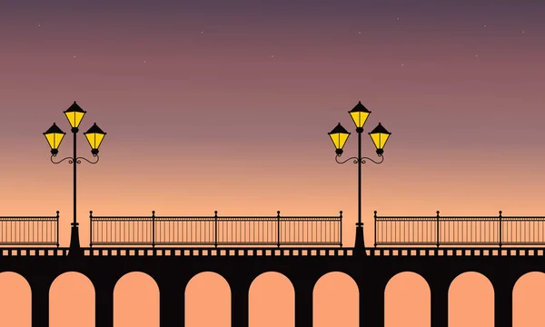 Lampy uliczne na most na dekoracje nocy — Wektor stockowy