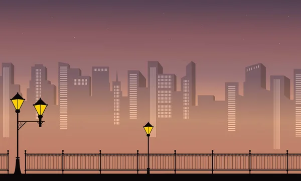 Silhouette de paysage de ville et lampadaire — Image vectorielle