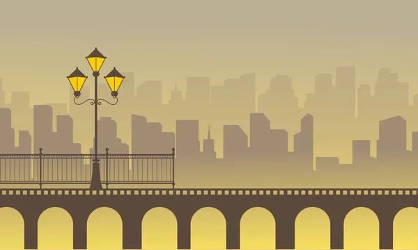 Силуэт моста с городским пейзажем — стоковый вектор