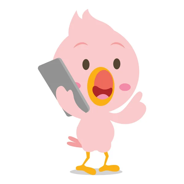 Character of flamingo with phone — Stock Vector