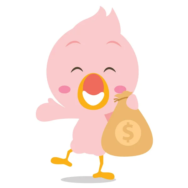 Flamingo feliz com caráter de dinheiro — Vetor de Stock