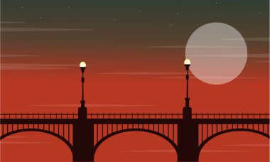 Gece lambası manzara ile köprü