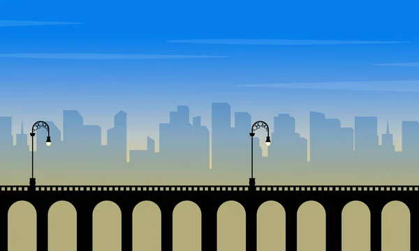 桥的城市背景景观的剪影 — 图库矢量图片